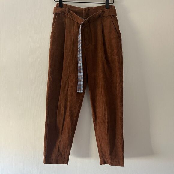 Peacebird Womens Corduroy Belted Pleated High Waisted Cropped Show Pants Small‎ - Picture 1 of 8